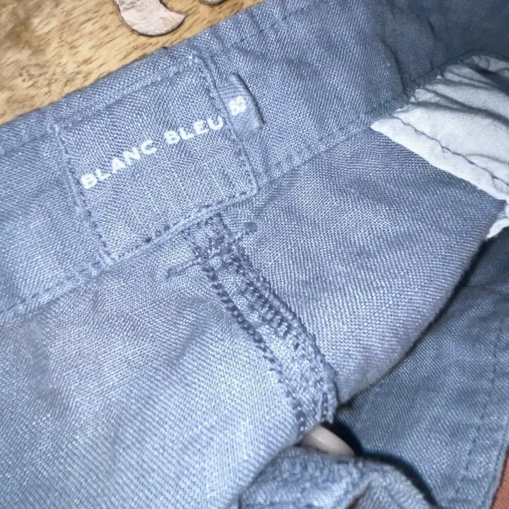 Blanc Bleu Mens Linen Trousers FR 52 US 42 Dusty Blue Lightweight Summer Preppy